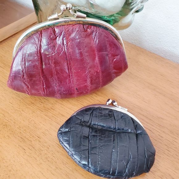 VTG EEL Skin Small Change Purses Red Black Wallets Bundle Retro Accessories - Picture 4 of 8